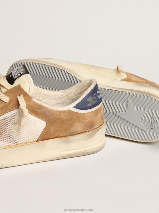 FDVPX604 Golden Goose hombres stardan de nailon y malla beige con inserciones de ante color tabaco