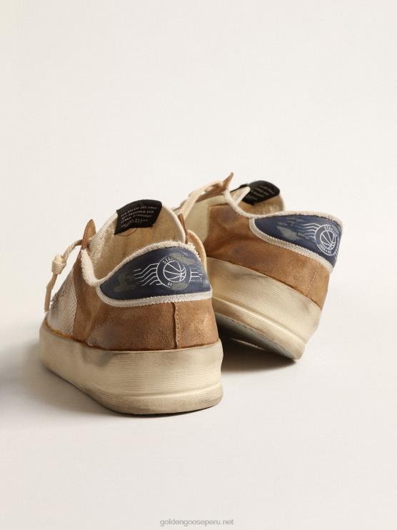 FDVPX604 Golden Goose hombres stardan de nailon y malla beige con inserciones de ante color tabaco