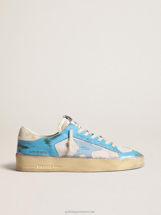 FDVPX612 Golden Goose hombres stardan lab de napa azul claro y malla blanca