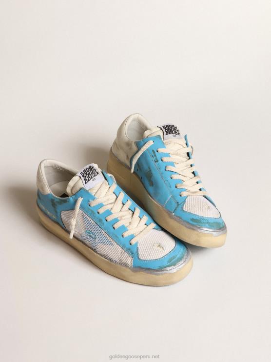 FDVPX612 Golden Goose hombres stardan lab de napa azul claro y malla blanca