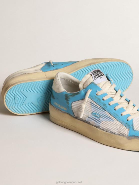 FDVPX612 Golden Goose hombres stardan lab de napa azul claro y malla blanca