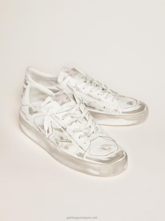 FDVPX627 Golden Goose hombres zapatillas stardan de piel blanca con tratamiento desgastado