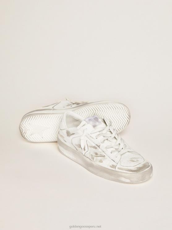 FDVPX627 Golden Goose hombres zapatillas stardan de piel blanca con tratamiento desgastado