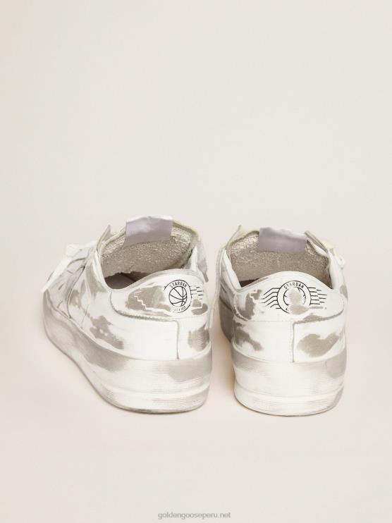 FDVPX627 Golden Goose hombres zapatillas stardan de piel blanca con tratamiento desgastado