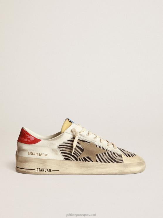 FDVPX673 Golden Goose hombres stardan lab en piel de poni con estampado de cebra y estrella gris hielo