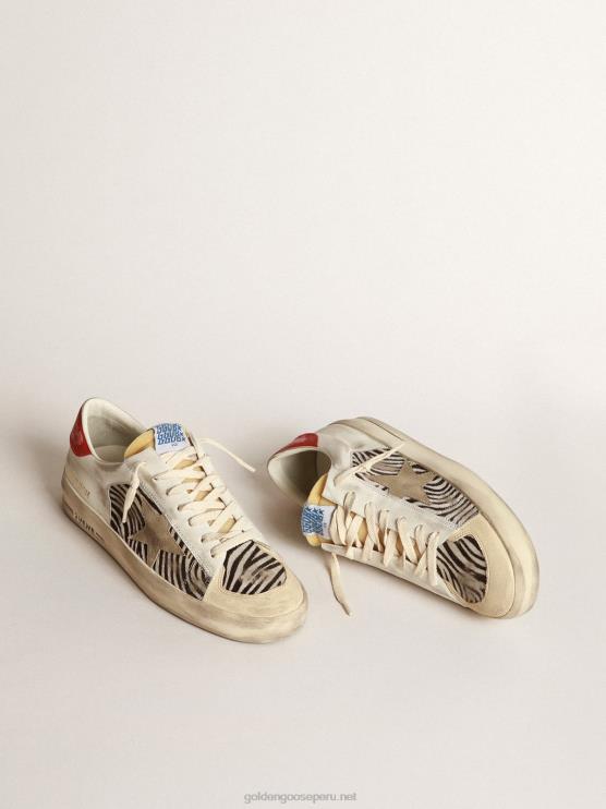 FDVPX673 Golden Goose hombres stardan lab en piel de poni con estampado de cebra y estrella gris hielo