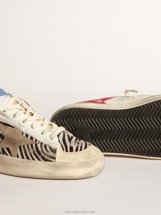 FDVPX673 Golden Goose hombres stardan lab en piel de poni con estampado de cebra y estrella gris hielo