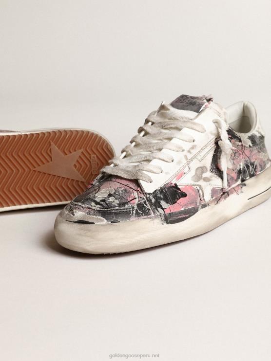 FDVPX674 Golden Goose hombres stardan lab de cuero con salpicaduras de pintura multicolor por toda la superficie