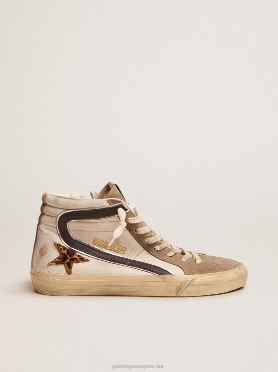 FDVPX524 Golden Goose hombres zapatillas deportivas slide con estrella de piel de potro con estampado de leopardo y flash de piel negra