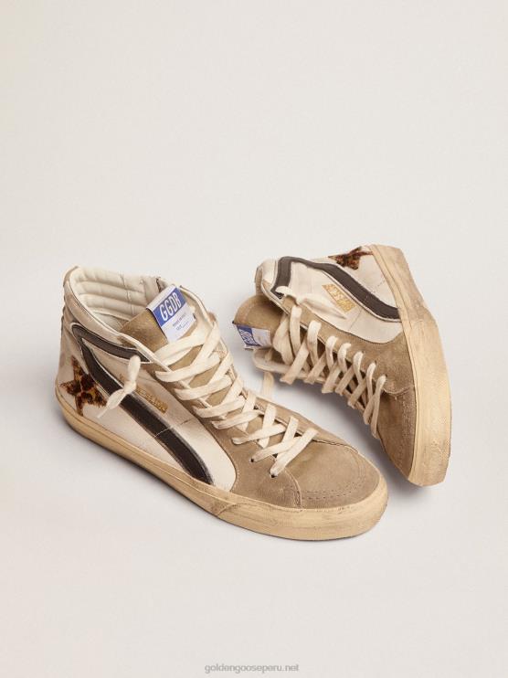 FDVPX524 Golden Goose hombres zapatillas deportivas slide con estrella de piel de potro con estampado de leopardo y flash de piel negra