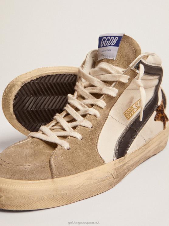 FDVPX524 Golden Goose hombres zapatillas deportivas slide con estrella de piel de potro con estampado de leopardo y flash de piel negra