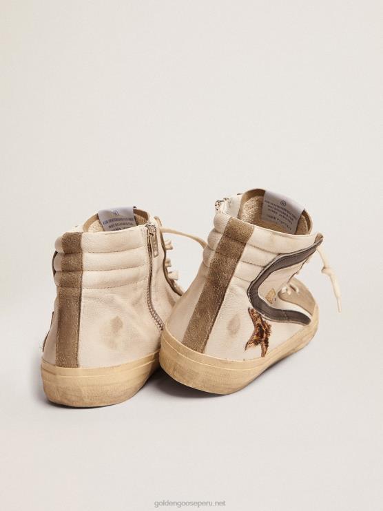 FDVPX524 Golden Goose hombres zapatillas deportivas slide con estrella de piel de potro con estampado de leopardo y flash de piel negra