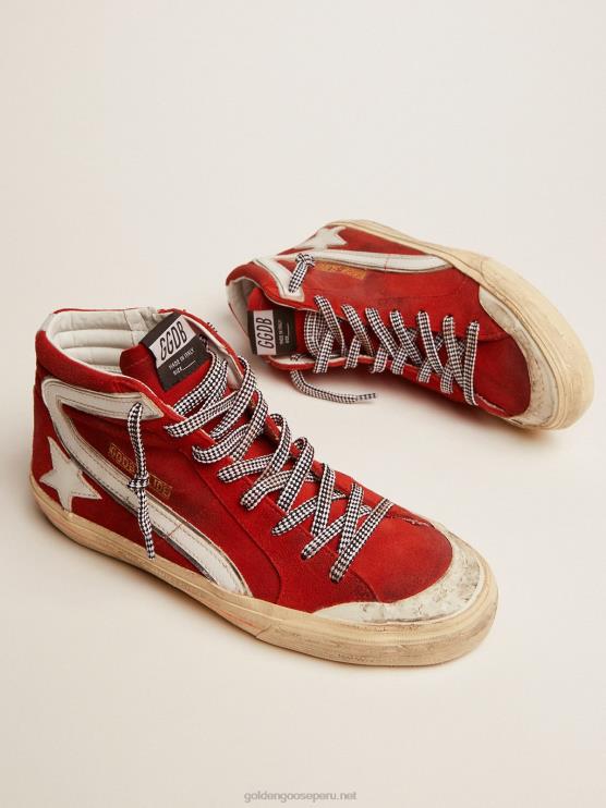 FDVPX540 Golden Goose hombres Zapatillas penstar slide de ante rojo con detalles blancos