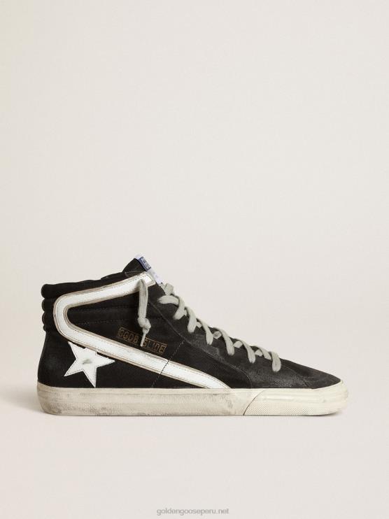 FDVPX554 Golden Goose hombres chanclas de denim azul marino con estrella y flash de piel blanca