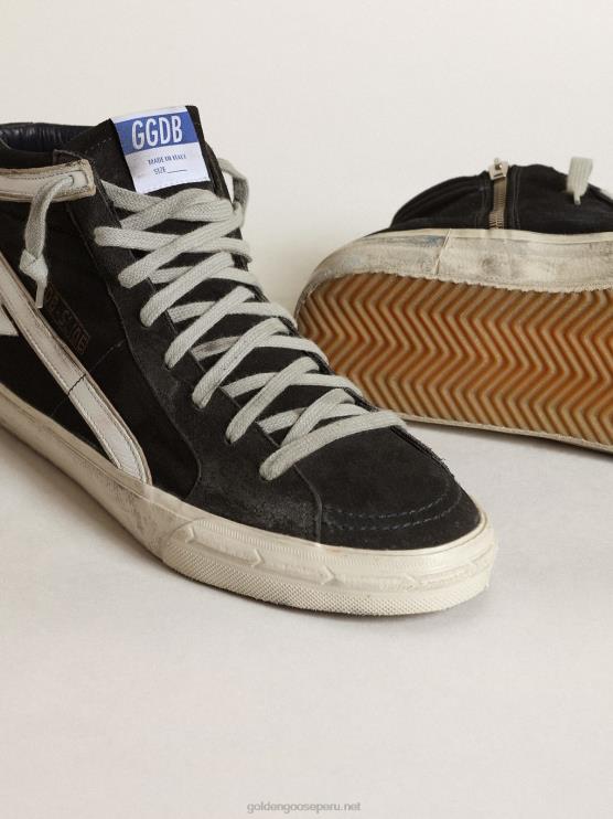 FDVPX554 Golden Goose hombres chanclas de denim azul marino con estrella y flash de piel blanca