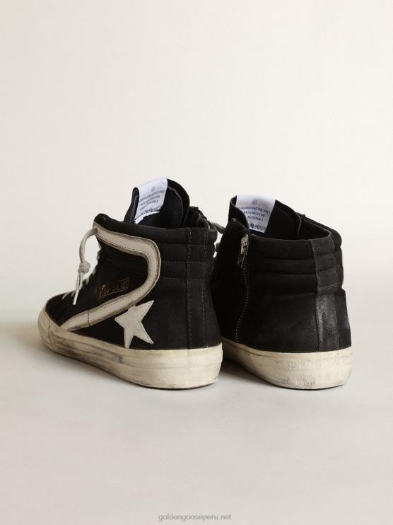 FDVPX554 Golden Goose hombres chanclas de denim azul marino con estrella y flash de piel blanca