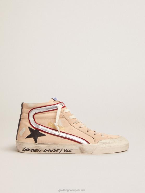 FDVPX555 Golden Goose hombres Zapatillas deportivas slide penstar de napa color salmón claro con estrella de piel negra