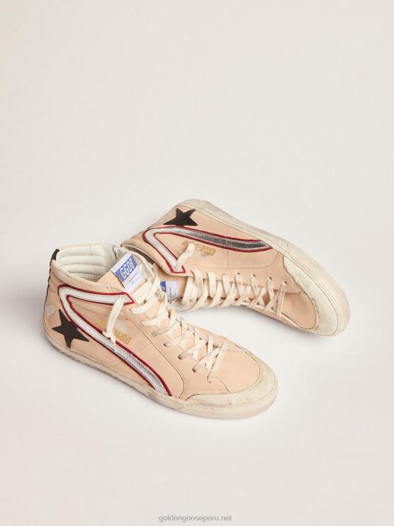 FDVPX555 Golden Goose hombres Zapatillas deportivas slide penstar de napa color salmón claro con estrella de piel negra