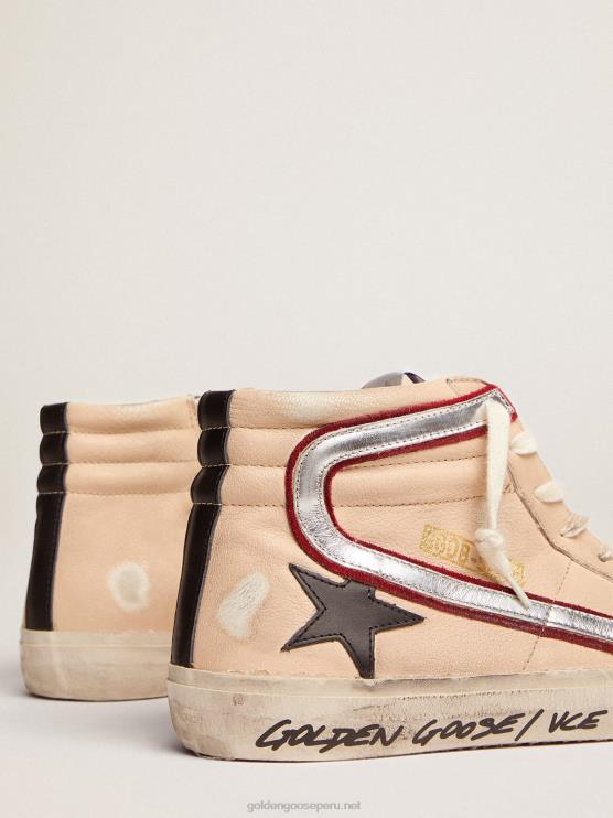 FDVPX555 Golden Goose hombres Zapatillas deportivas slide penstar de napa color salmón claro con estrella de piel negra