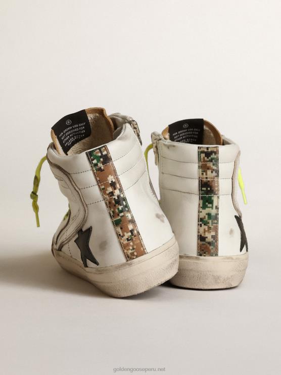 FDVPX600 Golden Goose hombres zapatillas deportivas slide de ante y piel con tira vertical de camuflaje