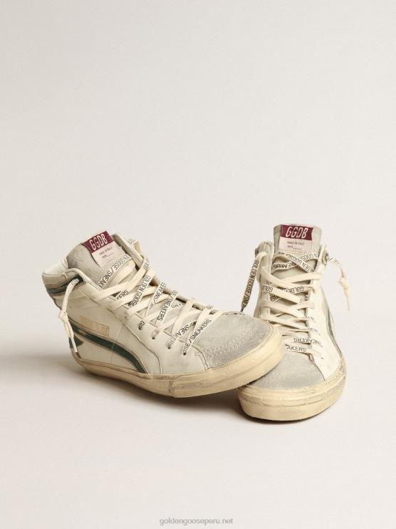 FDVPX620 Golden Goose hombres Chanclas de napa beige con estrella y flash de piel laminada verde