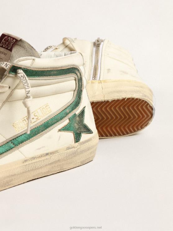 FDVPX620 Golden Goose hombres Chanclas de napa beige con estrella y flash de piel laminada verde
