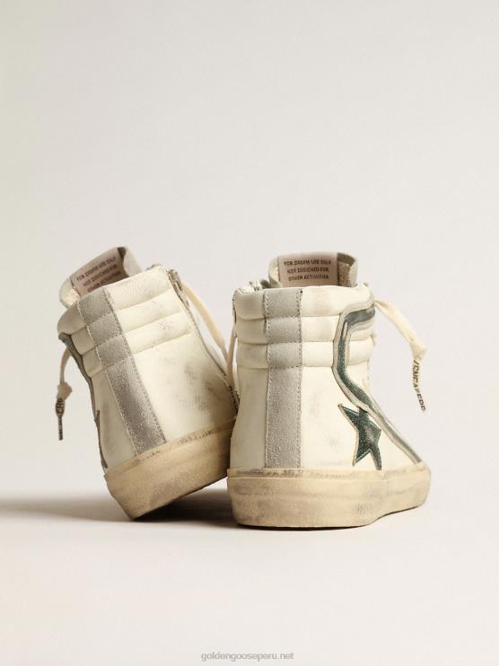 FDVPX620 Golden Goose hombres Chanclas de napa beige con estrella y flash de piel laminada verde