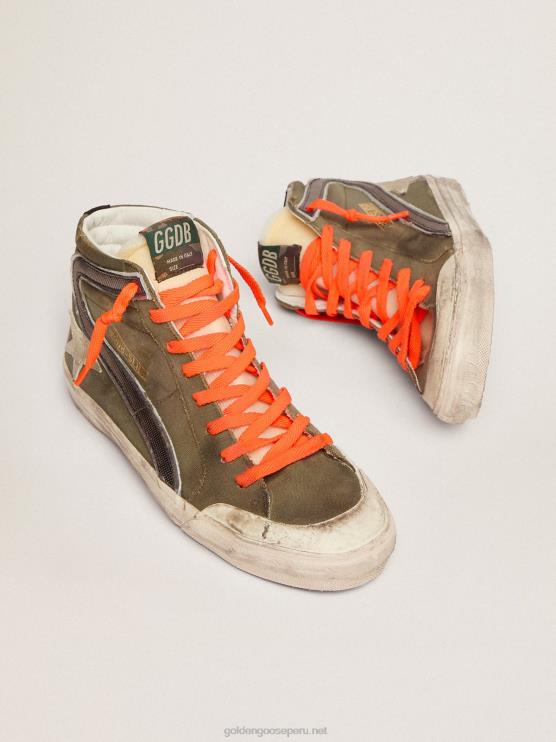 FDVPX662 Golden Goose hombres slide penstar de lona verde militar con estrella color hielo