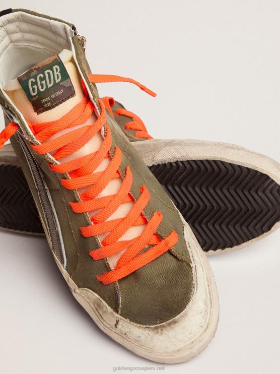 FDVPX662 Golden Goose hombres slide penstar de lona verde militar con estrella color hielo