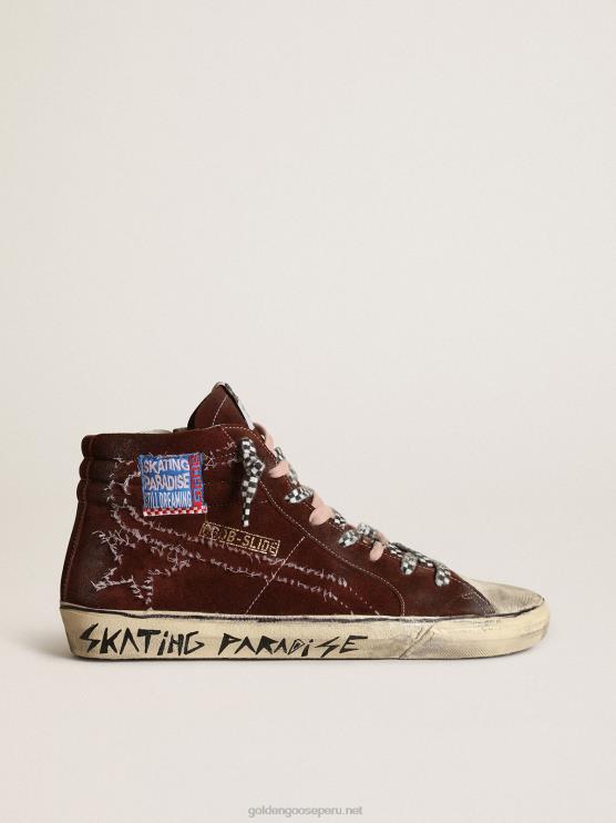 FDVPX677 Golden Goose hombres zapatillas deportivas slide en ante color chocolate con pespuntes blancos en la estrella y flash