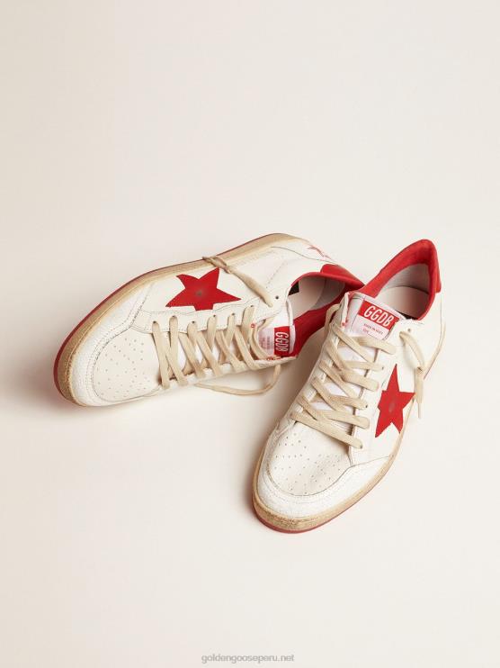 FDVPX503 Golden Goose hombres zapatillas deportivas ball star blancas de piel con estrella roja y refuerzo en el talón