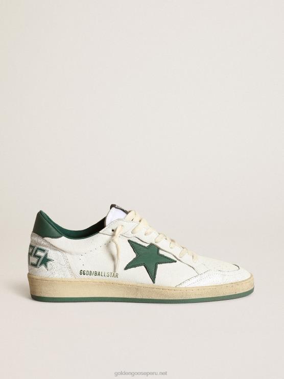 FDVPX506 Golden Goose hombres zapatillas ball star de napa blanca con estrella de cuero verde mate y refuerzo en el talón
