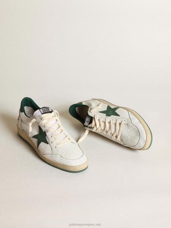 FDVPX506 Golden Goose hombres zapatillas ball star de napa blanca con estrella de cuero verde mate y refuerzo en el talón