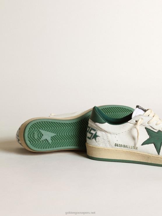 FDVPX506 Golden Goose hombres zapatillas ball star de napa blanca con estrella de cuero verde mate y refuerzo en el talón