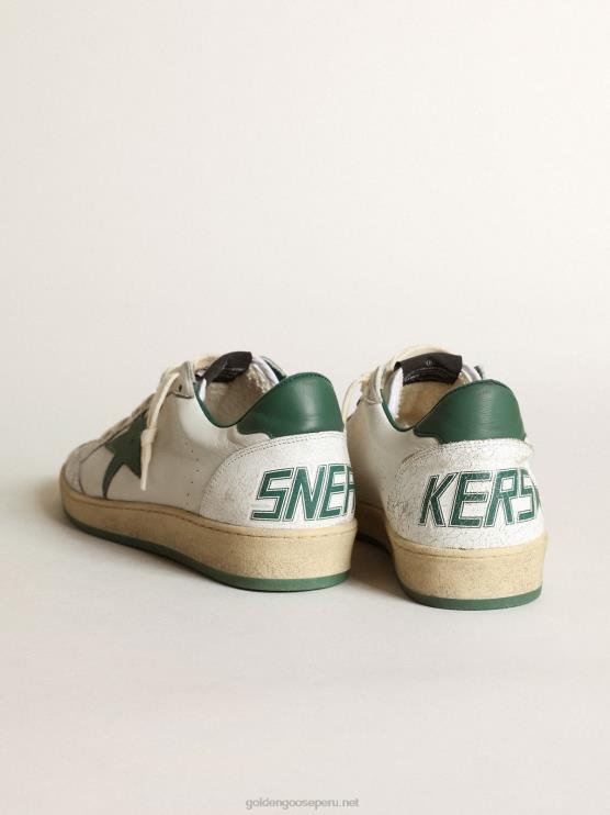 FDVPX506 Golden Goose hombres zapatillas ball star de napa blanca con estrella de cuero verde mate y refuerzo en el talón