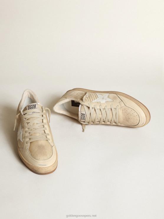 FDVPX515 Golden Goose hombres zapatillas ball star de nailon blanco leche con estrella de piel blanca y refuerzo del talón de piel blanca