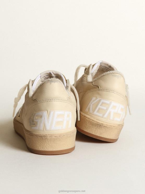 FDVPX515 Golden Goose hombres zapatillas ball star de nailon blanco leche con estrella de piel blanca y refuerzo del talón de piel blanca