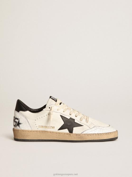 FDVPX516 Golden Goose hombres Zapatillas Ball Star de napa blanca con estrella de cuero negro y refuerzo en el talón