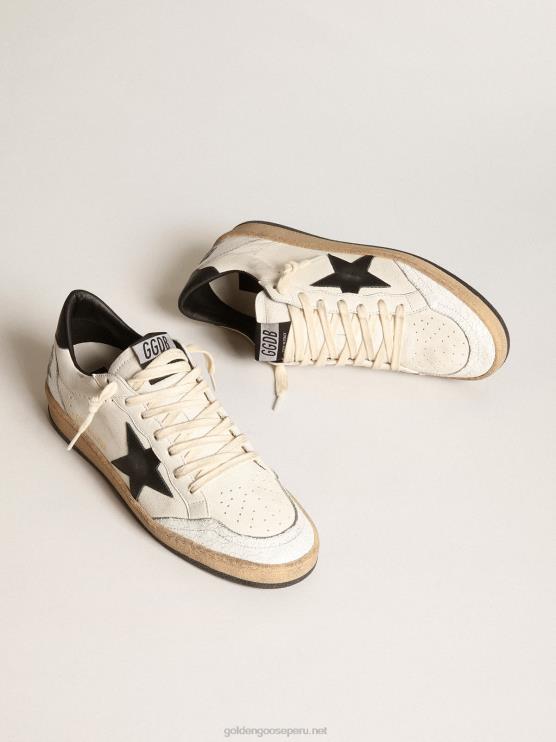 FDVPX516 Golden Goose hombres Zapatillas Ball Star de napa blanca con estrella de cuero negro y refuerzo en el talón