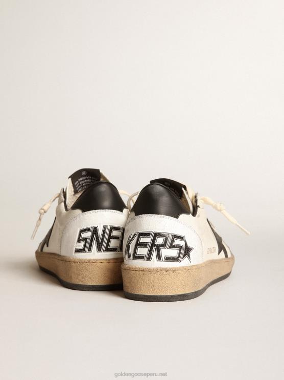 FDVPX516 Golden Goose hombres Zapatillas Ball Star de napa blanca con estrella de cuero negro y refuerzo en el talón
