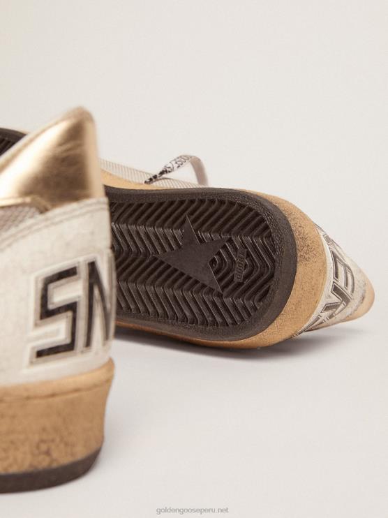 FDVPX520 Golden Goose hombres zapatillas deportivas ball star de malla plateada clara con estrella de piel roja
