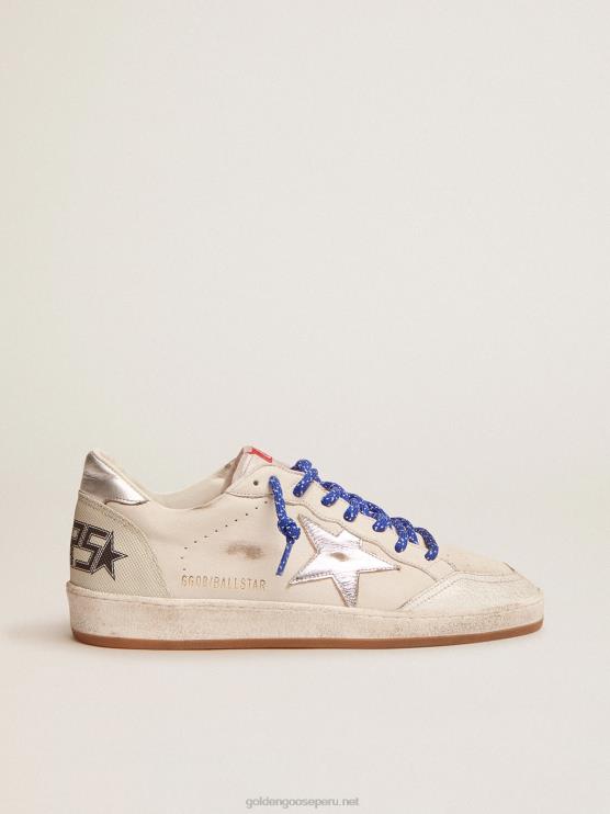 FDVPX535 Golden Goose hombres Zapatillas deportivas ball star ltd de napa blanca con estrella de cuero laminado plateado y refuerzo en el talón