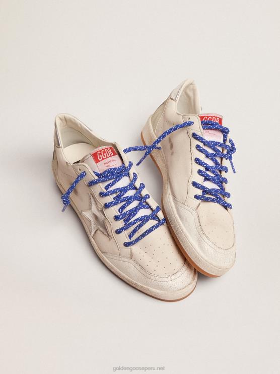 FDVPX535 Golden Goose hombres Zapatillas deportivas ball star ltd de napa blanca con estrella de cuero laminado plateado y refuerzo en el talón