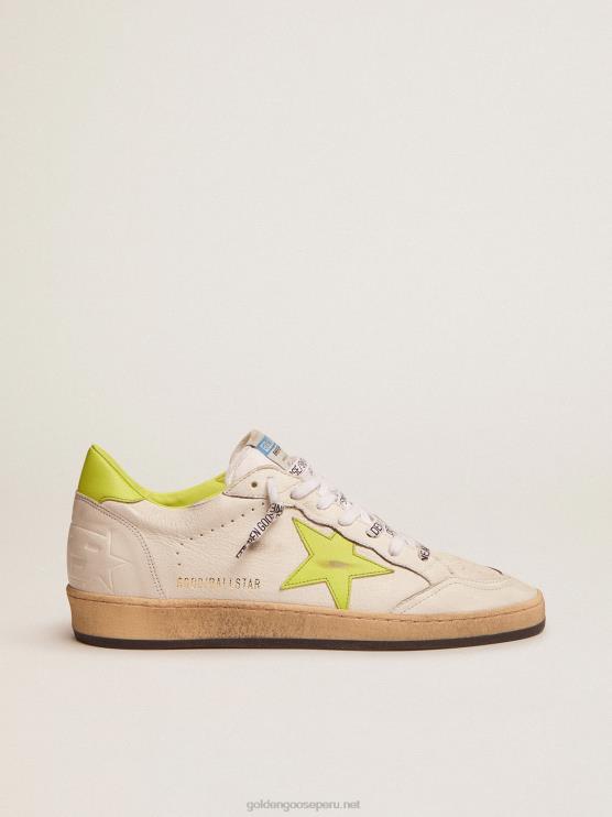 FDVPX545 Golden Goose hombres zapatillas ball star ltd con estrella de cuero verde lima y refuerzo en el talón