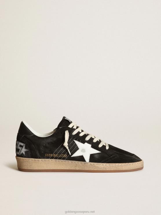 FDVPX546 Golden Goose hombres Zapatillas Ball Star de ante negro con estrella de piel blanca y refuerzo del talón de piel negra