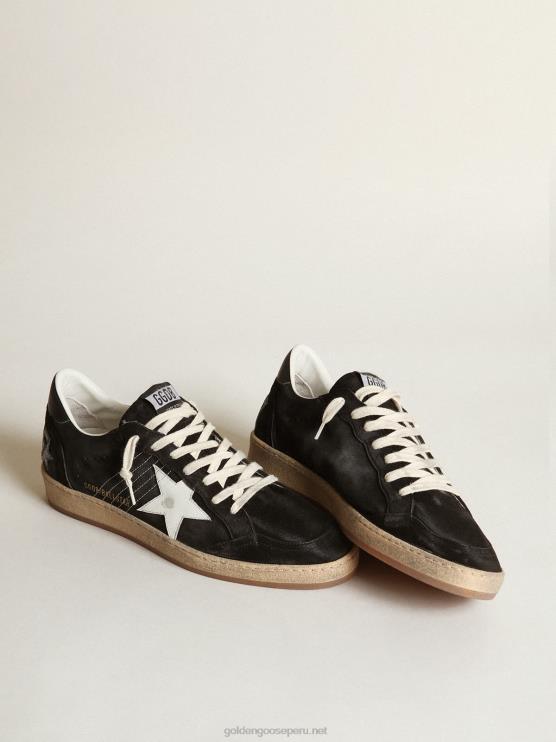FDVPX546 Golden Goose hombres Zapatillas Ball Star de ante negro con estrella de piel blanca y refuerzo del talón de piel negra