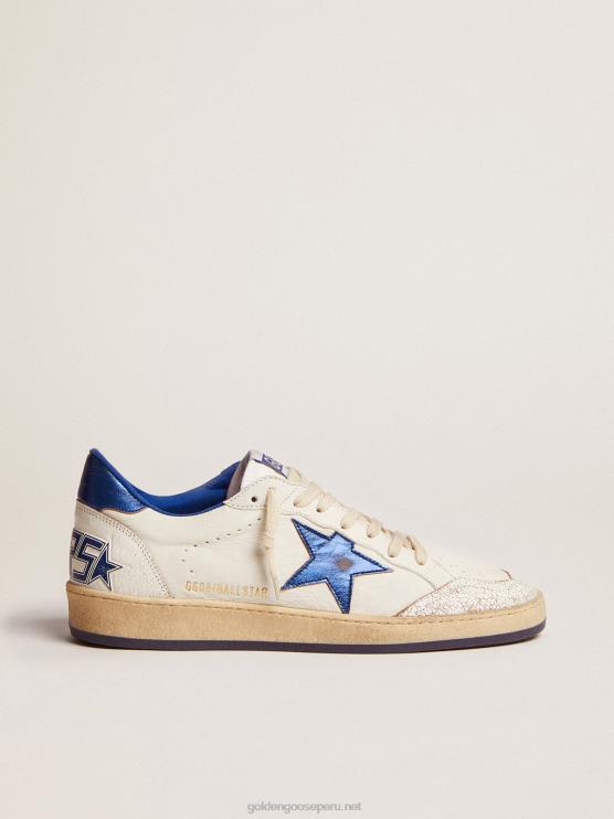 FDVPX547 Golden Goose hombres Zapatillas Ball Star de napa blanca con estrella de cuero laminado azul claro y refuerzo en el talón