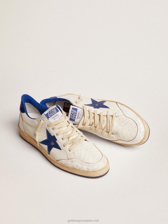 FDVPX547 Golden Goose hombres Zapatillas Ball Star de napa blanca con estrella de cuero laminado azul claro y refuerzo en el talón