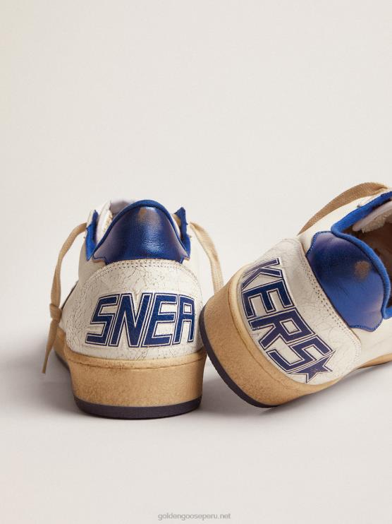 FDVPX547 Golden Goose hombres Zapatillas Ball Star de napa blanca con estrella de cuero laminado azul claro y refuerzo en el talón