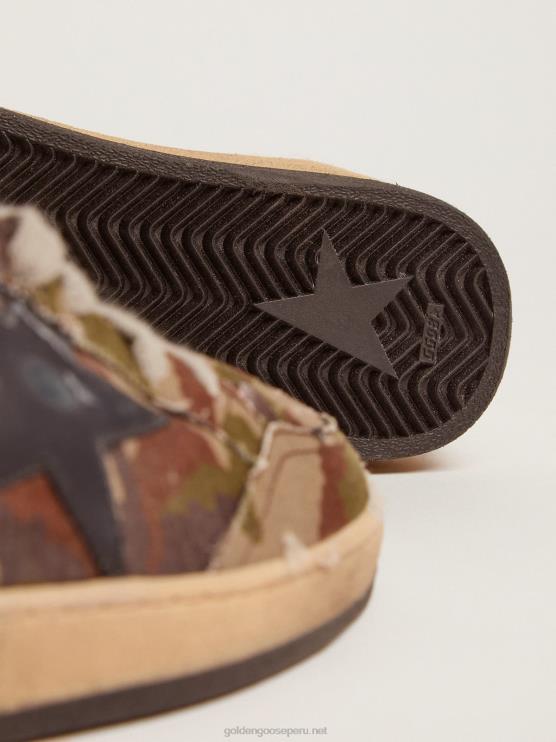 FDVPX560 Golden Goose hombres Zapatillas Ball Star de tejido ripstop de camuflaje con estrella de piel azul medianoche